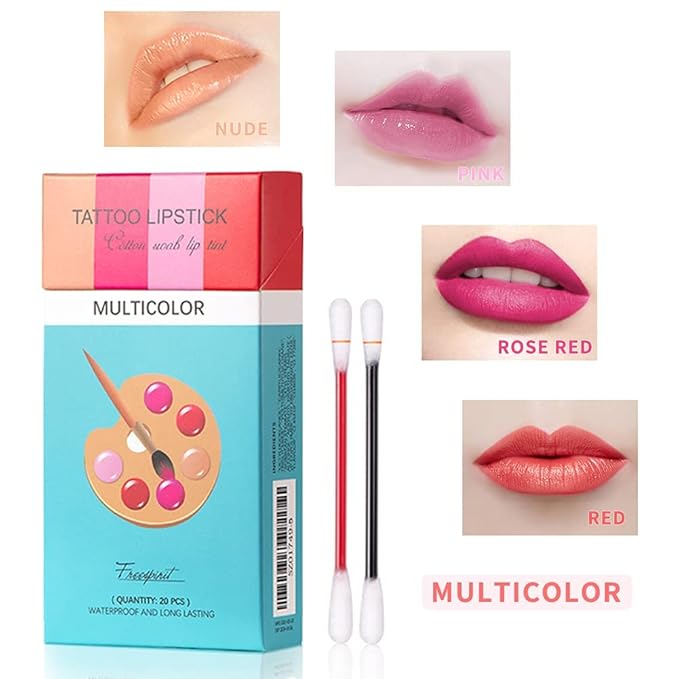 FLIPNEX 20Pcs Cotton Swab Tattoo Lipstick, Tattoo Lipstick Long