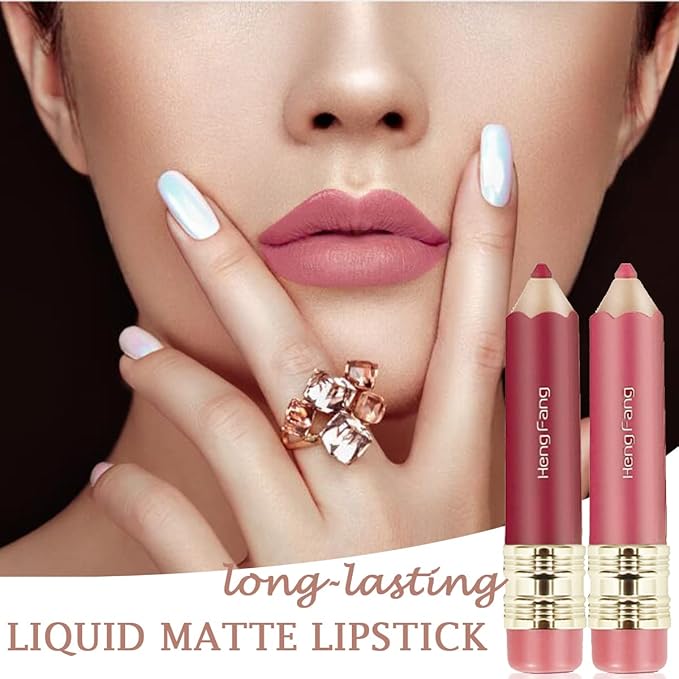 2 Color Pencil Shaped Lip Gloss,Matte Hydrating Liquid Gloss,Matte