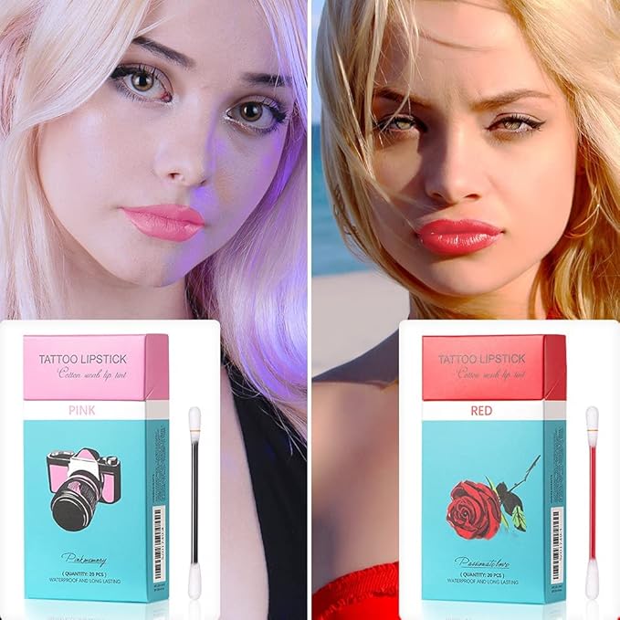 FLIPNEX 20Pcs Cotton Swab Tattoo Lipstick, Tattoo Lipstick Long