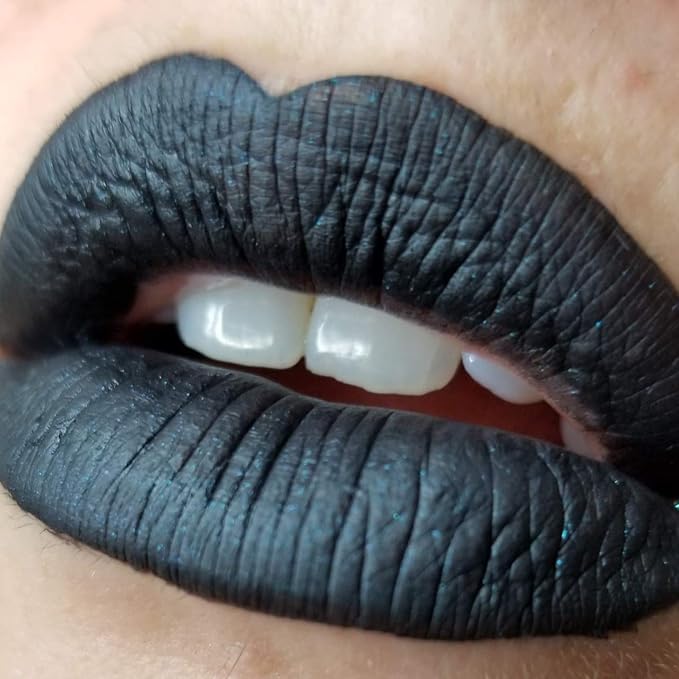 Black Goth Liquid Lipstick with Blue Sparkle - Goth