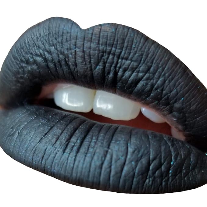 Black Goth Liquid Lipstick with Blue Sparkle - Goth