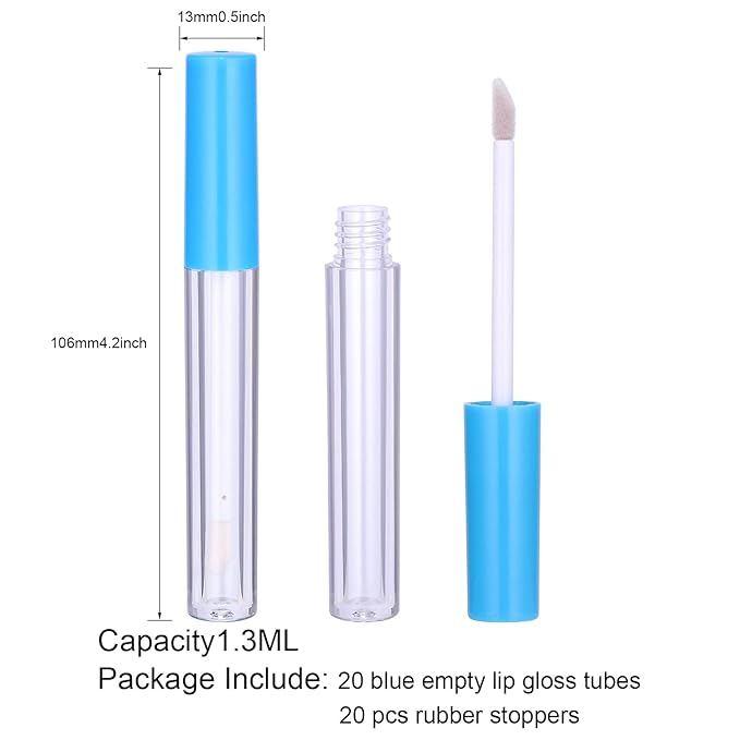 20Pcs Empty Lip Gloss Tubes Cute 1.3ml Blue Gloss