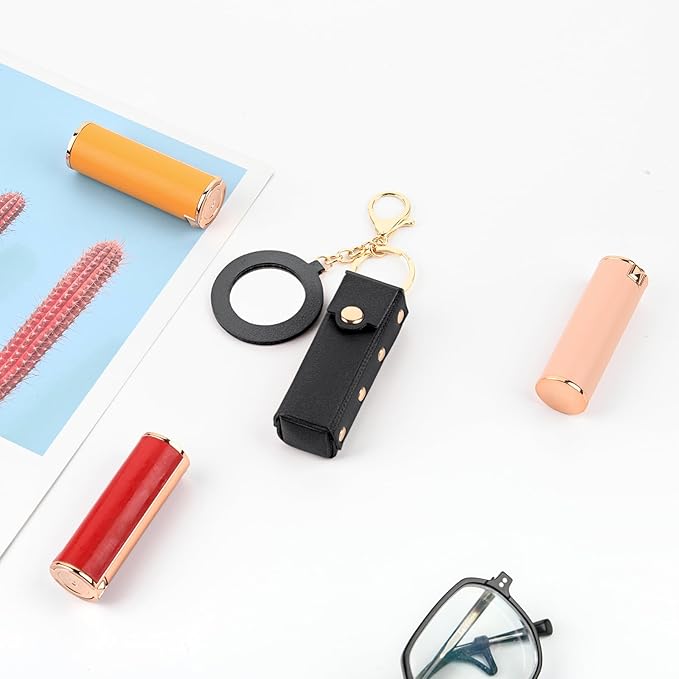 Lipstick Organizer Keychain Chapstick Case with Mirror Organizer