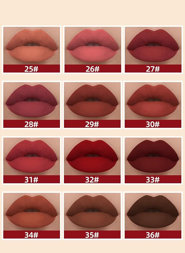 12PCS Matte Liquid Lipstick Set Non-Stick Cup and Not Fade Pigmented Lipstick Long-Lasting Waterproof Velvet Lipgloss Kit Makeup for Girls and Women (Set 03)