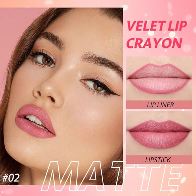 Matt Nude Lipstick Lipliner Lip Crayons Pack Set,Velvet Moisture Smooth Matte Lipstick Pencils,Waterproof&Waterlasting, (02, Pack of 1)
