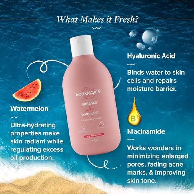 Radiance+ Silky Body Lotion for Very Dry Skin | 24-Hour Deep Moisturization with Watermelon & Niacinamide | Lightweight, Creamy & Fast Absorbing | 10.14 Fl Oz/300ml