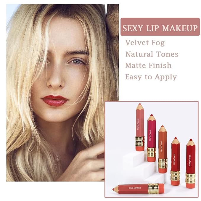 2 Color Pencil Shaped Lip Gloss,Matte Hydrating Liquid Gloss,Matte