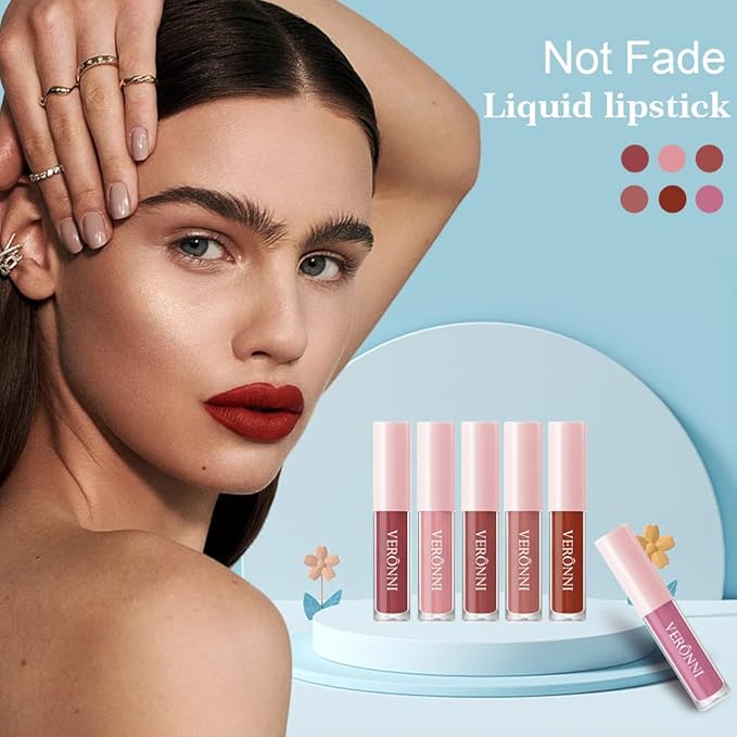 6Pcs Matte Liquid Lipstick Set,Long-Lasting Wear Non-Stick Cup Set,Long-Lasting