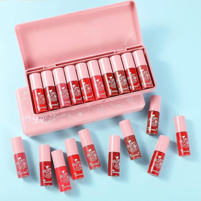 10 Colors Lip Tint Stain Set,Tint Stain Plumping Mini Liquid Lipstick, Watery Finish Lip Tint Stain Korean Lip Gloss,Long lasting Non-Stick Cup Waterproof, High Pigment, Vivid Color, Lip Tint Makeup