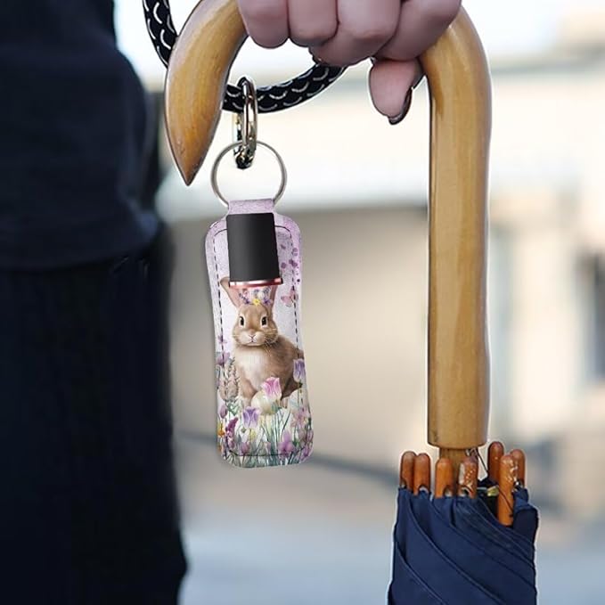 Horeset Easter Rabbit Chapstick Holder Keychain Durable Elasticity Gloss
