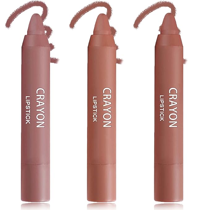 3 Pcs Nude Crayon Lipstick Set,Matte Velvet Lipstick Lip Crayon Nourishing Non-Stick Cup Lip Stain Lip Gloss,Long-lasting Waterproof Lip Stick Lip Makeup for Women(Set B)