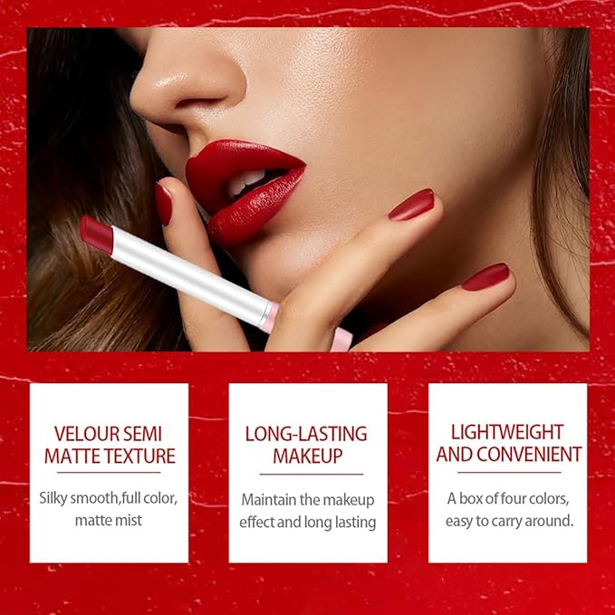 4 Colors Mini Little Tube Lipstick, Matte Velvet Long