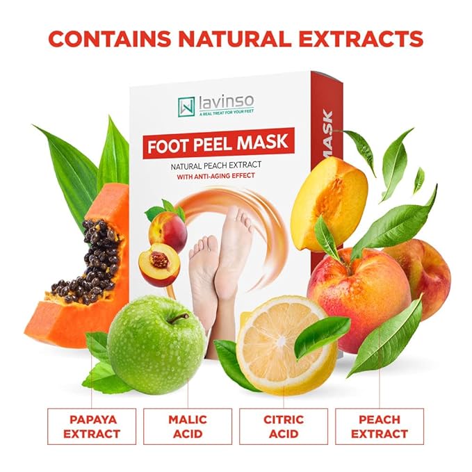Lavinso Peach Foot Peel Mask for Dry Cracked Feet - 3 Pack - Dead Skin Remover Foot Mask for Cracked Feet and Callus - Exfoliating Feet Peeling Mask for Soft Baby Feet