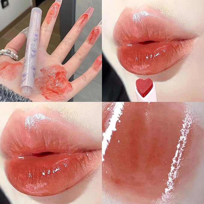 3 Colors Jelly Lipstick,Tinted Lip Gloss Heart Shape Gloss