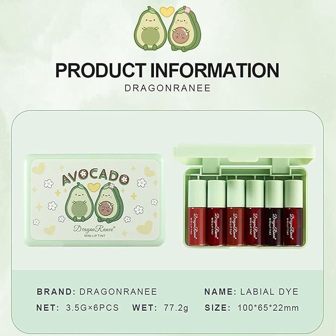 6 Colors Lip Tint Stain Set, Korean Velvet Lip