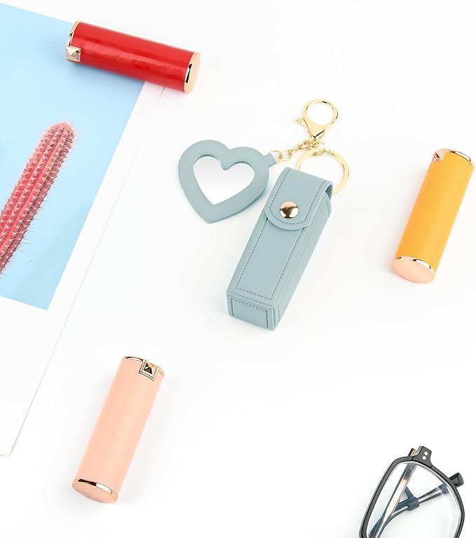 Lipstick Organizer Keychain Chapstick Case with Mirror Organizer