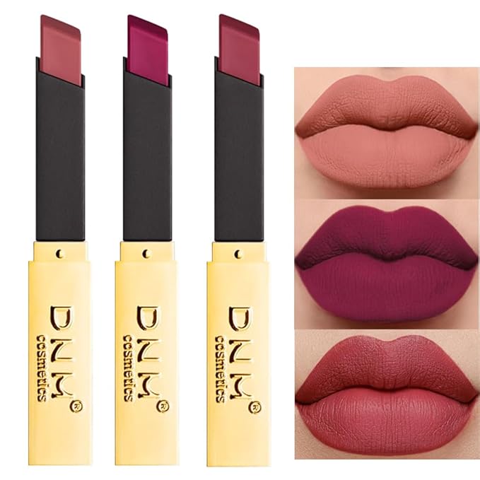 evpct 3Pcs Plum Purple Mauve Nude Beige Pink Matte Matte Color Stay Lipstick Lip Crayon Set for Women Waterproof Long Lasting 24 Hour Lipstick labiales matte larga duracion 24 mate 24 horas originales
