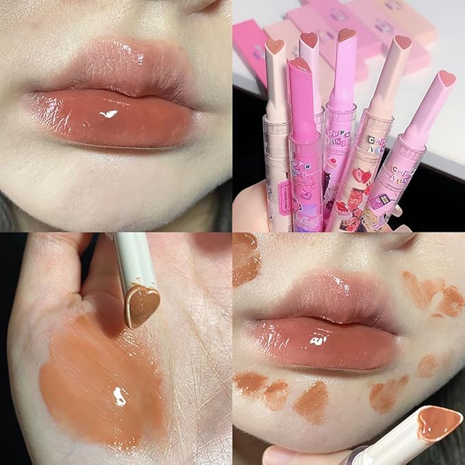 Petansy 6 Colors Jelly Lipstick Heart Shape Lipstick Plumping