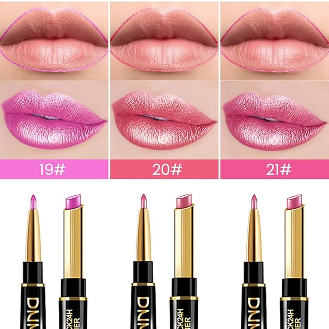 evpct 3Pcs Nude Pink Rose Red Metallic Shine Lip