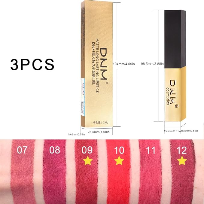 evpct 3Pcs Dark Deep Light Bright Ruby Red Mauve Matte Color Stay Lipstick Lip Crayon Set for Women Waterproof Long Lasting 24 Hour Lipstick labiales matte larga duracion 24 mate 24 horas originales