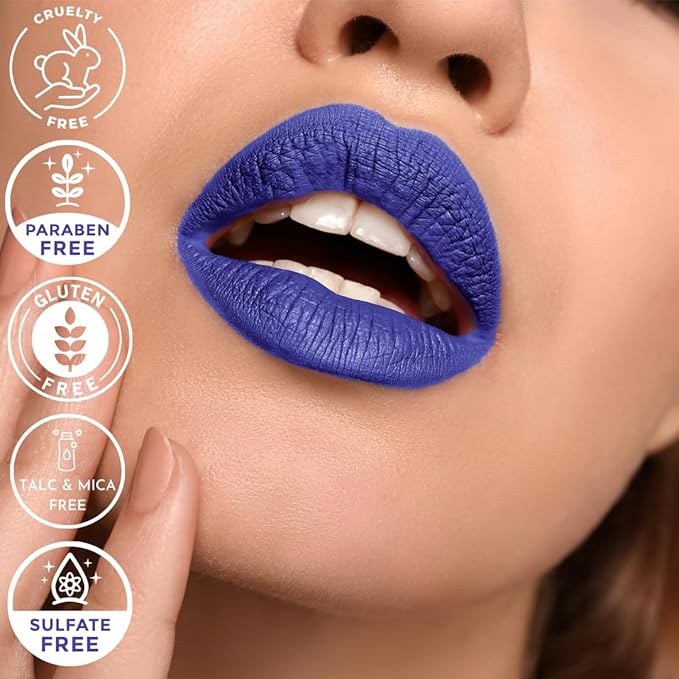 Mynena Blue Long-Lasting Matte Liquid Lipstick | Intense Color, Smudge-Proof & Waterproof | Comfortable, Hydrating Shea Butter | Vegan & Cruelty-Free | Mavi