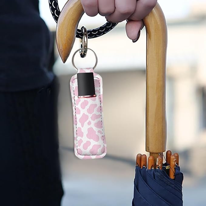 Horeset Pink Cow Spot Lipstick Holder Keychains Ring,