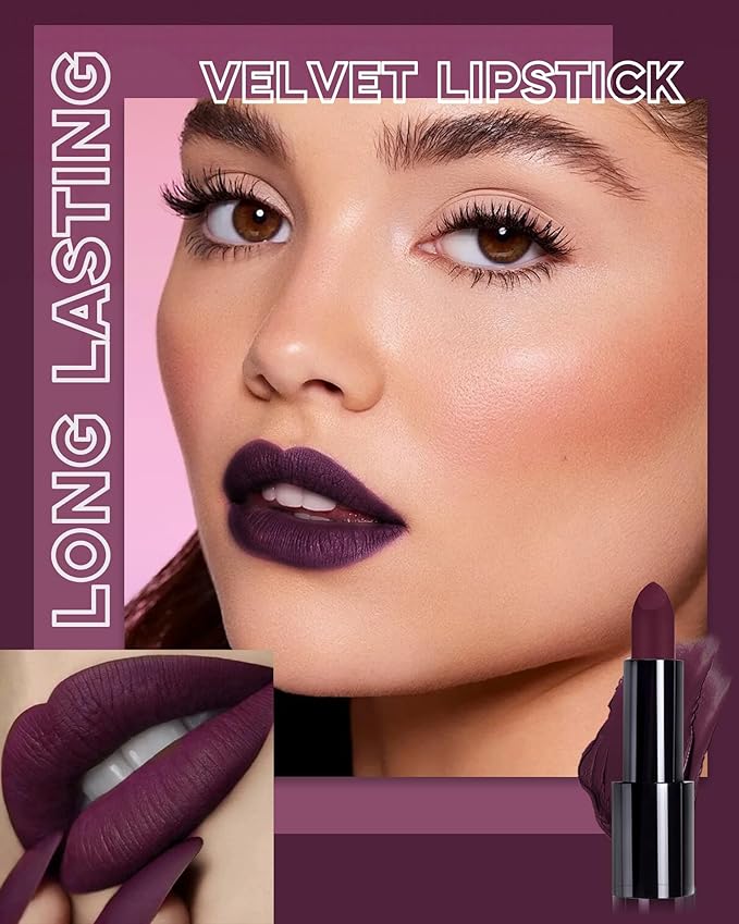 Dark Purple Lipstick Long Lasting for Women, Hydrating Lipstick