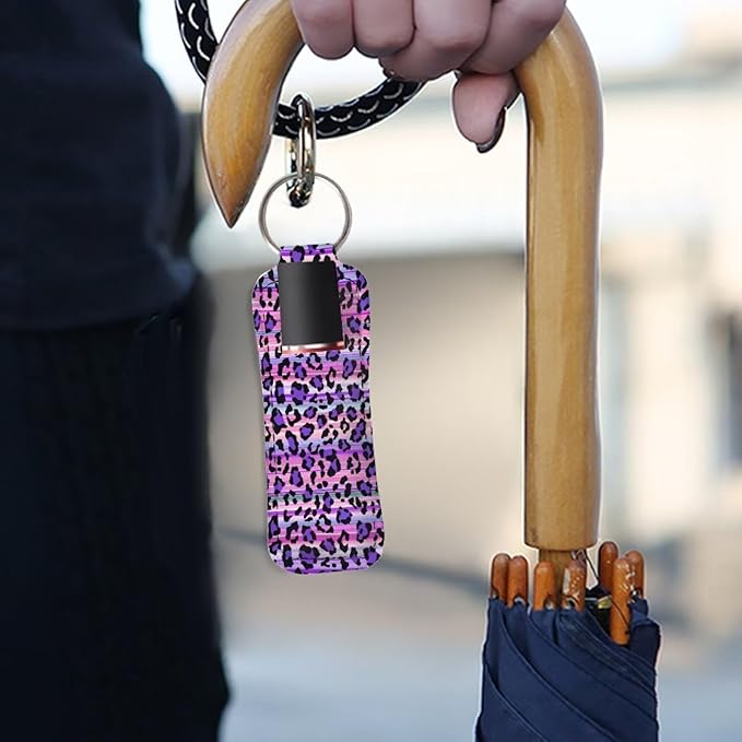 Horeset Purple Leopard Print Lipstick Holder Keychains Stylish Ring