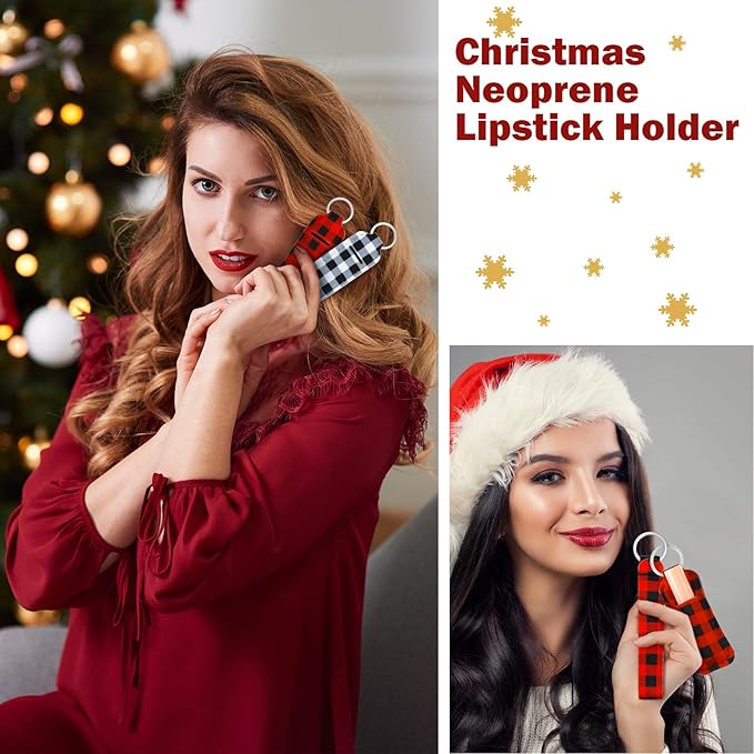Patelai 20 Pcs Christmas Lipstick Holder Keychains Set Gift