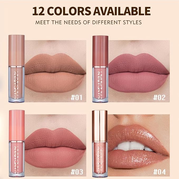 12Pcs Long-Lasting Matte Nude Lip Gloss Lipstick Lip Long-Lasting