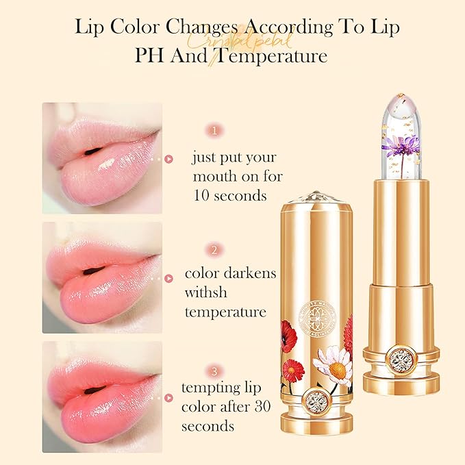 Crystal Flower Jelly Lipstick Set,Magic Temperature Color Changing Set,Magic