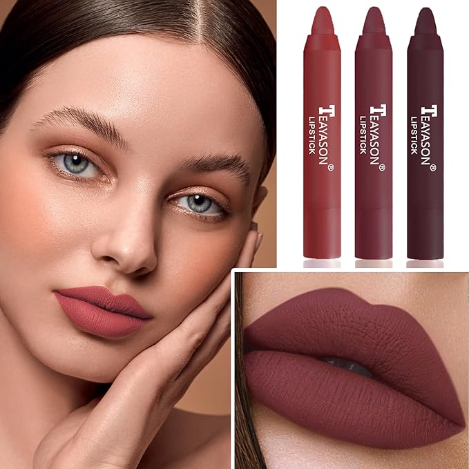 3PCS Nude Lipstick Set Matte Lip Stick Waterproof Long
