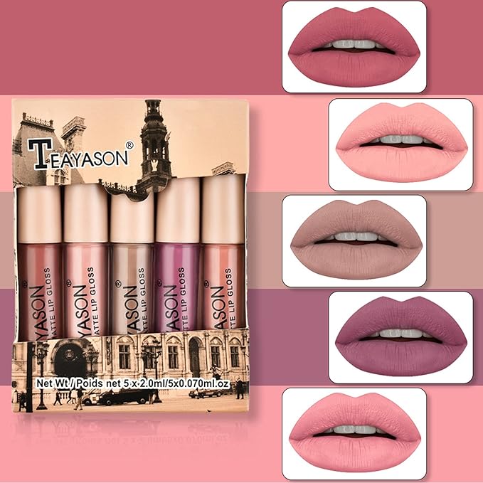 NVLEPTAP 5PCS Nude Matte Lipstick Liquid Lipstick Set Gloss
