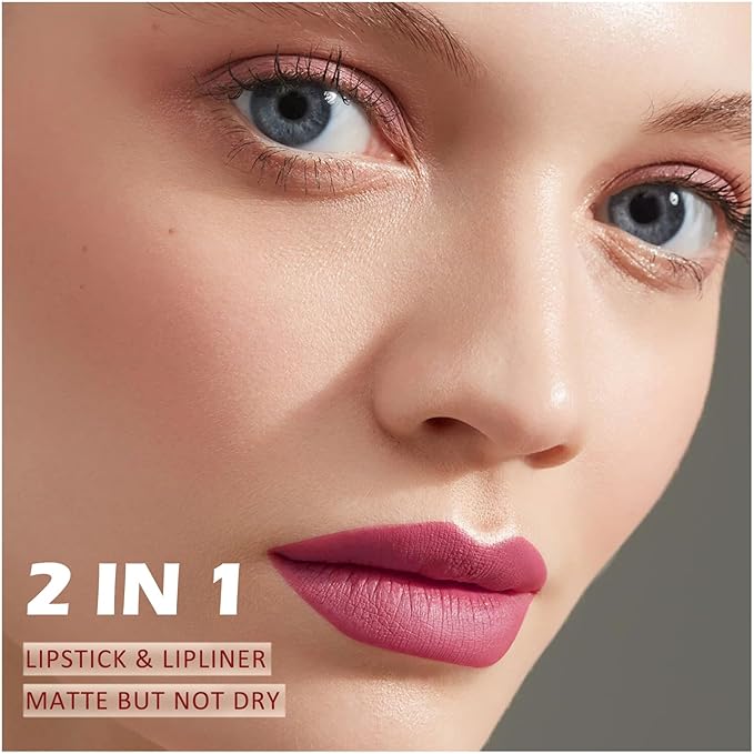 Boobeen 2 Pcs Lip Liner and Lipstick Set, Ultra-Long-Lasting