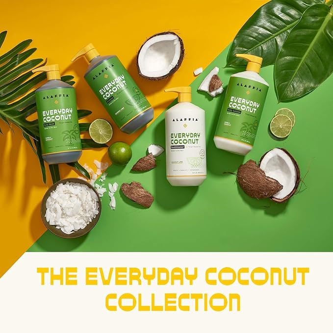 Alaffia Coconut & Coffee Berry Purely Coconut Value Set: Body Wash & Body Lotion, 32 Fl Oz each