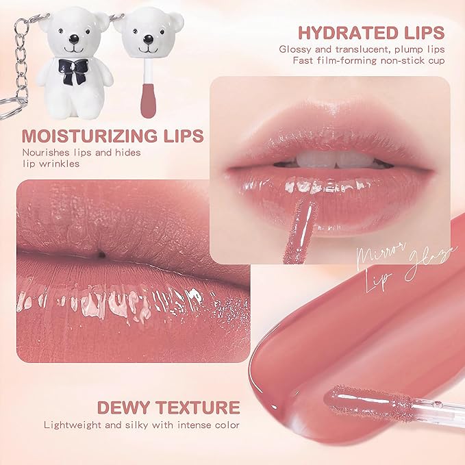 Yasovigi Bear Lip Gloss Keychain, Mirror Lip Tint Yasovigi