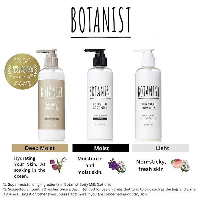 Organic Body Lotion for Women, Soothing Lotion for Sensitive & Dry Skin, Hydrating Skin Care with Botanical Butter Milk, Body Milk from Japan, DEEP MOIST, Raspberry & Muguet, 8.1 Fl Oz
