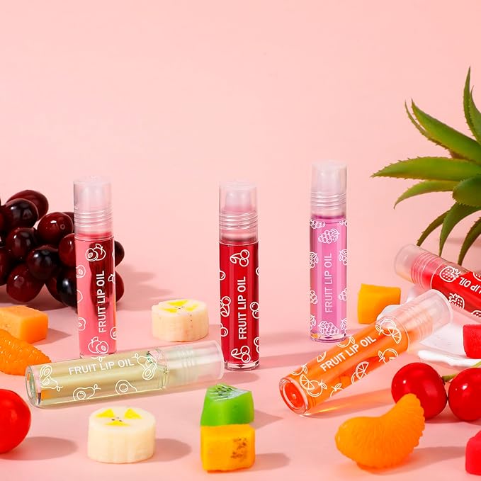 30 Pcs Roll on Lip Gloss Glossy Fruit Lip Oil Clear Flavored Lip Make up Party Gifts, Assortment Set(Fruity)