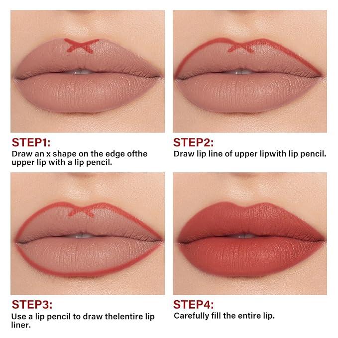 2Pcs Matte Liquid Lipstick and Lip Liner Set,Waterproof Gloss