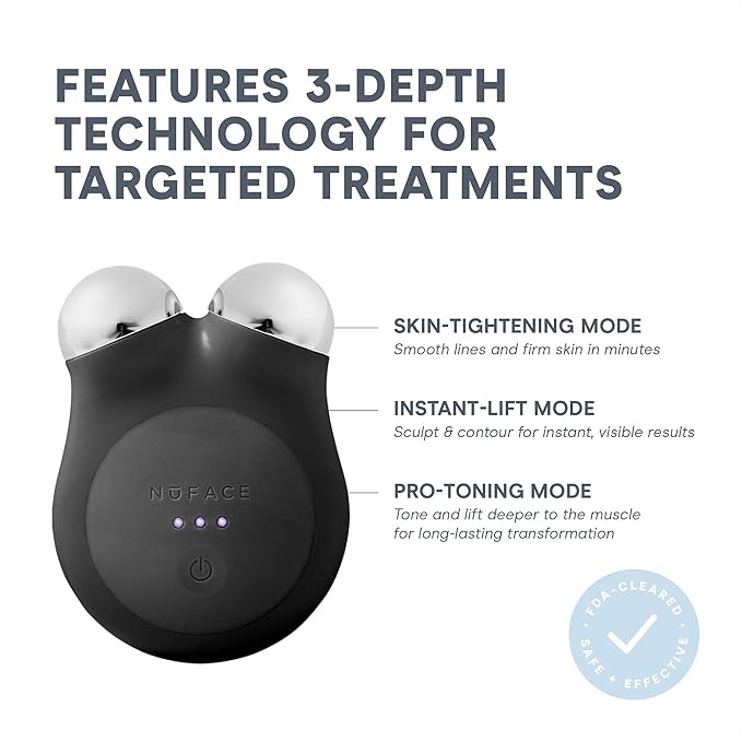 NuFACE MINI+ Microcurrent Facial Device Kit - FDA Cleared Face Sculpting & Skin Tightening Device to Contour, Lift & Tone + Microcurrent Gel Activator & Silk Creme - Midnight Black