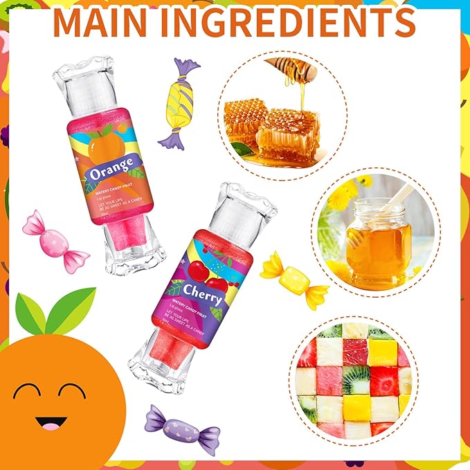 12 Pcs Cute Lip Gloss for Kids, Candy Shape Lip Gloss Set, Fruity Flavored Lip Gloss Set Lip Gloss in Assorted Fruity Flavors, Teen Girls Party Supplies Make-up for Ages 8-12