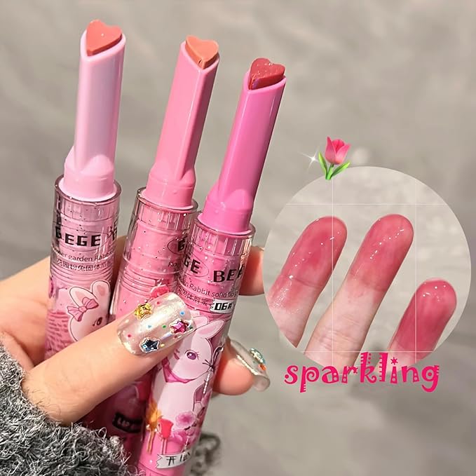 3 Colors Jelly Lipstick, Tinted Lip Gloss Heart Gloss