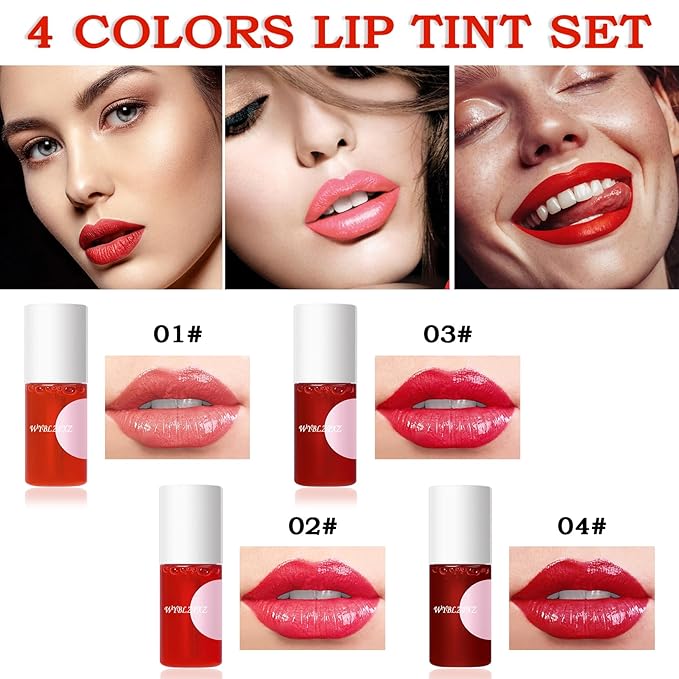 4 Colors Wine Lip Tint,Liquid Wine Lipstick,Wine Tint Long