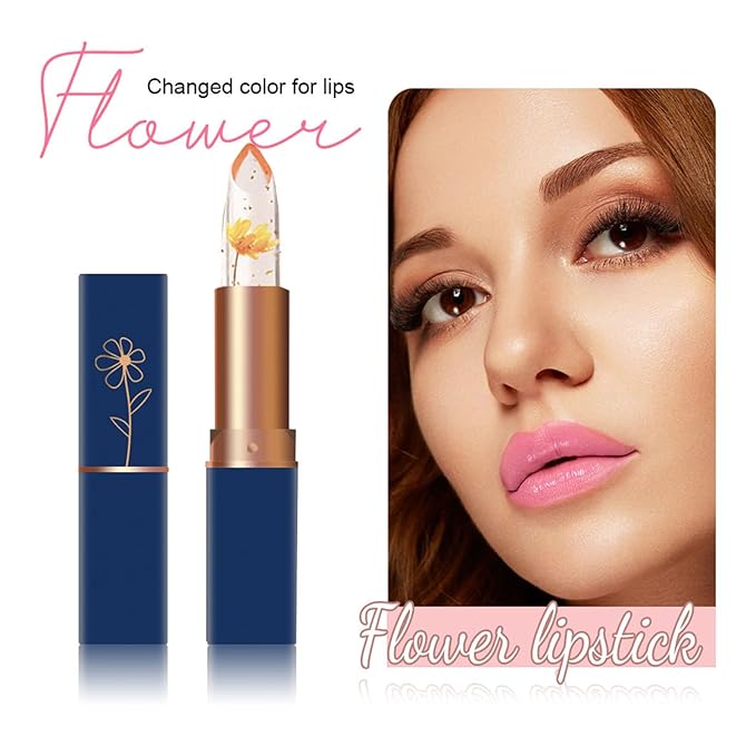 3Pcs Clear Magic Color Jelly Lipstick,Crystal Jelly Flower Color Changing Moisturizing Lip Gloss, Crystal Aloe Vera Lip Balm,Long Lasting PH Clear Temperature Lip Stick