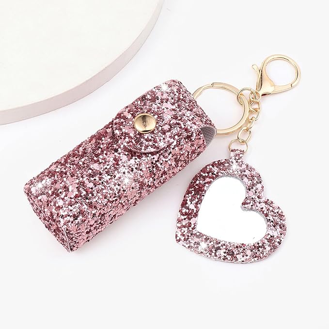 Sparkle Lipstick Holder with mirror Chapstick Holder Keychain Bling
