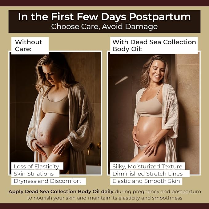 Dead Sea Collection Belly Oil for Pregnant Women - Moisturizing Body Oil with Collagen & Vitamin E - Strengthens Skin and Enhances Elasticity - Pack of 2 (4 Fl. Oz Each)