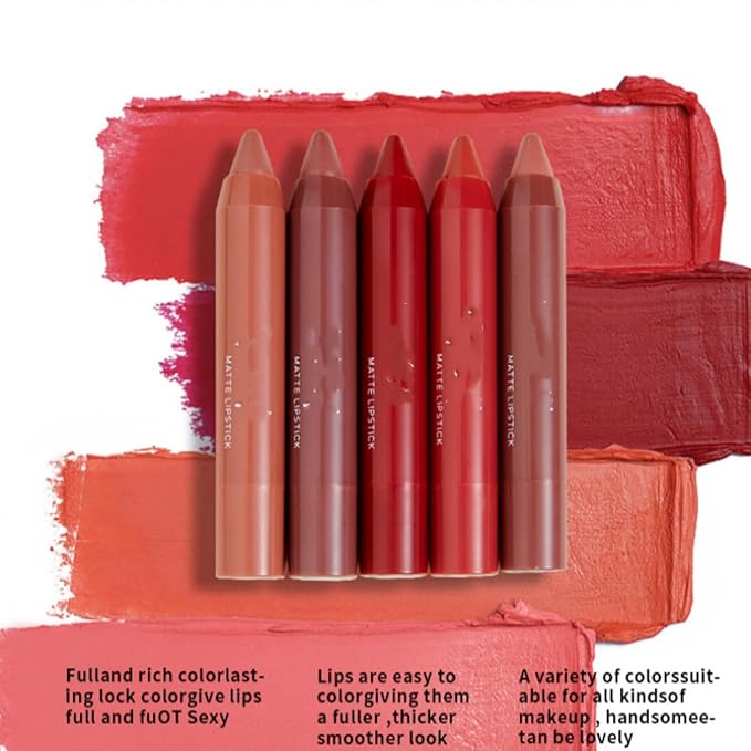 MAEPEOR Matte Lip Crayon Set 6PCS Smooth Velvety Lip Liner Pencils Set Waterproof Long Wear Lipstick Crayon Pen Kit (Set 02)
