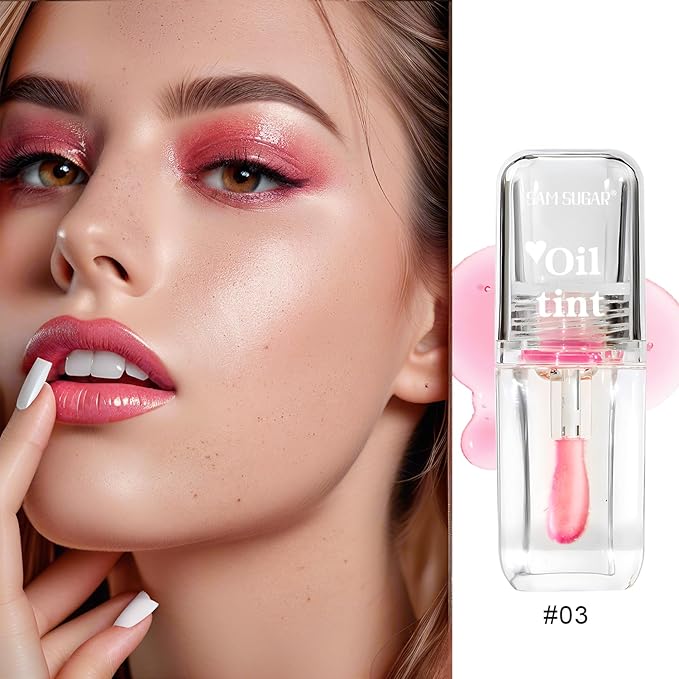 2 Pcs Magic Color Changing Lip Oil, Long Lasting Glitter Shimmer Lip Gloss with Big Brush, Non-sticky and Fresh Texture Lip Glow Oil, Moisturizing Lip Care Makeup (Clear, 01# + 03#)