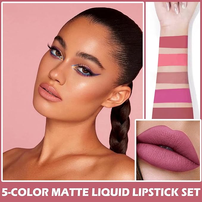 NVLEPTAP 5PCS Nude Matte Lipstick Liquid Lipstick Set Gloss