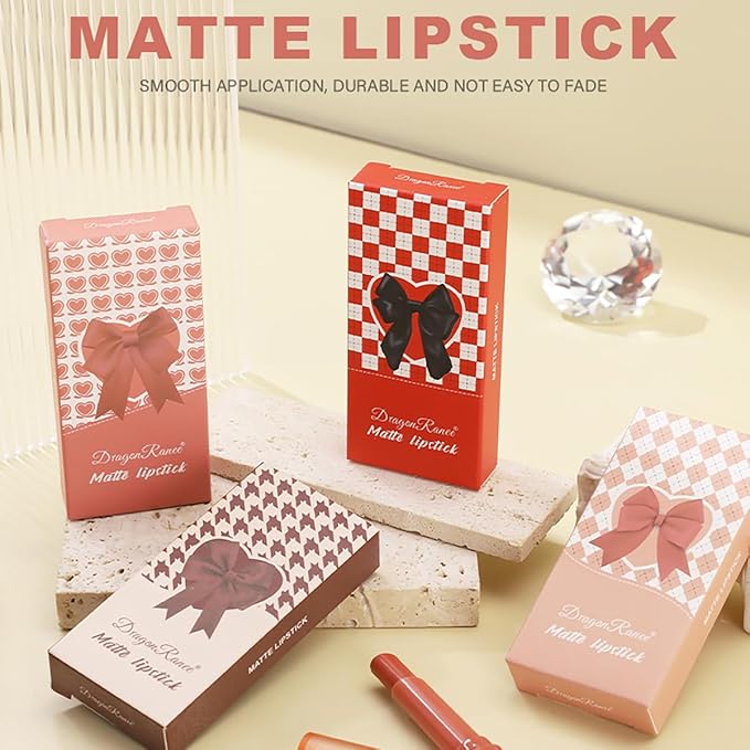 3 Colors Red Tube Lipstick, Cigarette Lipstick Set, Labiales Mate Velvet Lipstick Moisturizer & Smooth, Long Lasting 24 Hours Waterproof (Set B)